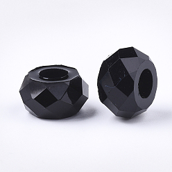 Black Transparent Resin Beads, Large Hole Beads, Faceted, Rondelle, Black, 14x8mm, Hole: 5.5mm