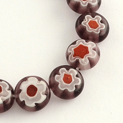 Sienna Handmade Millefiori Glass Bead Strands, Flat Round, Sienna, 10x4mm, Hole: 1.2mm, about 40pcs/strand, 14.9 inch
