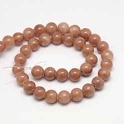 Sienna Natural Yellow Jade Beads Strands, Dyed, Round, Sienna, 6mm, Hole: 1mm, about 70pcs/strand, 15.75 inch