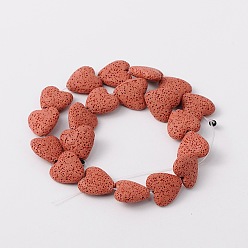 Red Synthetic Lava Rock Bead Strands, Heart, Dyed, Red, 20x20x7mm, Hole: 1mm, about 20pcs/strand, 15.3 inch