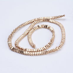 Light Gold Plated Electroplate Non-magnetic Synthetic Hematite Beads Strands, Frosted, Rectangle, Light Gold Plated, 4x2x2mm, Hole: 1mm, about 207pcs/strand, 15.5 inch(39.5cm)