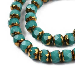 Medium Turquoise Glass Beads Strands, Column, Faceted, Medium Turquoise, 6.5x7.5mm, Hole: 1mm, about 60Pcs/strand, 14.96''(38cm)