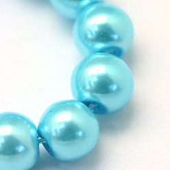 Cyan Baking Painted Glass Pearl Bead Strands, Pearlized, Round, Cyan, 3~4mm, Hole: 0.5mm, about 195pcs/strand, 23.6 inch