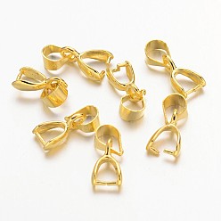 Golden Brass Ice Pick Pinch Bails, Golden Color, 10mm long, 5.5mm wide, 3mm thick, 4mm inner long, 3.5mm inner wide, Pin: 0.8mm
