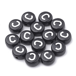 Letter C Opaque Acrylic Beads, Horizontal Hole, Alphabet Style, Flat Round, Letter.C, 7x4mm, Hole: 1.5mm, about 3700pcs/500g