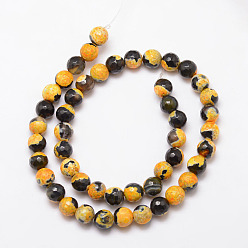 Goldenrod Natural Fire Crackle Agate Bead Strands, Round, Grade A, Faceted, Dyed & Heated, Goldenrod, 6mm, Hole: 1mm, about 61pcs/strand, 15 inch