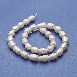 Blanc Brins de perles de culture d'eau douce naturelles, pomme de terre, blanc, 8~14x8~10mm, Trou: 0.5mm, Environ 31~32 pcs/chapelet, 13.77~13.89 pouce (35~35.3 cm)