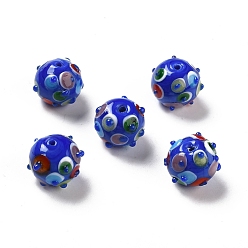 Bleu Perles lampwork, perles au chalumeau, faits à la main, ronde, bleu, 11x13x12.5mm, Trou: 1.6mm