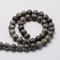 Map Stone Natural Map Stone/Picasso Stone/Picasso Jasper Round Beads Strands, 6mm, Hole: 1mm, about 62pcs/strand, 15.7 inch