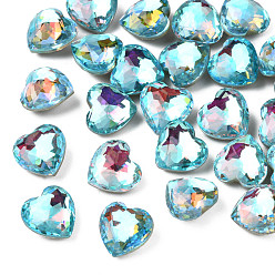 Aquamarine Glass Rhinestone Cabochons, Nail Art Decoration Accessories, Faceted, Heart, Sky Blue, 9.5x10x6mm