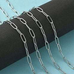 Stainless Steel Color Handmade 304 Stainless Steel Paperclip Chains, Drawn Elongated Cable Chains, Soldered, Stainless Steel Color, 12x4x1mm