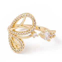 Настоящее золото 18K Открытое кольцо-манжета с бабочкой из прозрачного кубического циркония, латунное полое массивное кольцо для женщин, без свинца и без кадмия, реальный 18 k позолоченный, размер США 8 1/4 (18.3 мм)