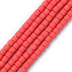 Rouge Polymère main brins d'argile de perles, colonne, rouge, 6.5x6mm, Trou: 1.2mm, Environ 61 pcs/chapelet, 15.75 pouce (40 cm)