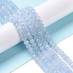 Aquamarine Natural Aquamarine Beads Strands, Rondelle, Faceted, 5~6x3.5~4mm, Hole: 1mm, about 67pcs/strand, 15.75 inch(40m)