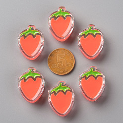 Tomato Transparent Enamel Acrylic Beads, Strawberry, Tomato, 25.5x19x9mm, Hole: 3.5mm