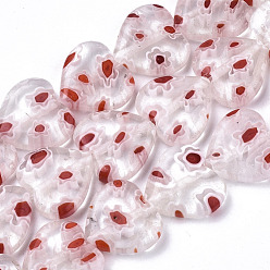 Pink Brins de perles au chalumeau fait main millefiori, cœur, rose, 11~12x12x4~5mm, Trou: 1mm, Environ 32~33 pcs/chapelet, 12.72 pouces ~ 13.78 pouces (32.3~35 cm)