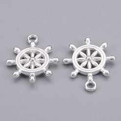 Silver Tibetan Style Alloy Pendants, Ship's Wheel/Helm, Cadmium Free & Nickel Free & Lead Free, Silver, 23x19x3.5mm, Hole: 2mm