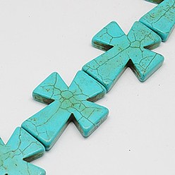 Turquoise Synthetic Turquoise Beads Strands, Dyed, Cross, Turquoise, 35x30x7mm, Hole: 1mm, about 98pcs/1000g