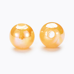 Gold Eco-Friendly Poly Styrene Acrylic Beads, AB Color Plated, Round, Gold, 8mm, Hole: 1mm, about 2000pcs/500g