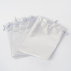 Silver Rectangle Cloth Bags, with Drawstring, Silver, 17.5x13cm
