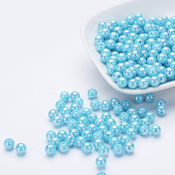 Sky Blue Eco-Friendly Poly Styrene Acrylic Beads, AB Color Plated, Round, Sky Blue, 8mm, Hole: 1mm, about 2000pcs/500g