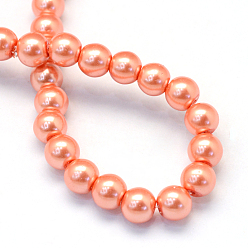 Coral Baking Painted Glass Pearl Bead Strands, Pearlized, Round, Coral, 3~4mm, Hole: 0.5mm, about 195pcs/strand, 23.6 inch