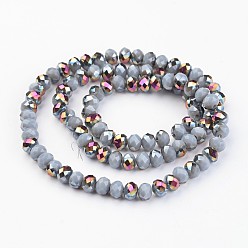 Gray Electroplate Glass Beads Strands,  Half Plated, Faceted Rondelle, Gray, 6x4mm, Hole: 1mm, about 100pcs/strand, 15.7 inch