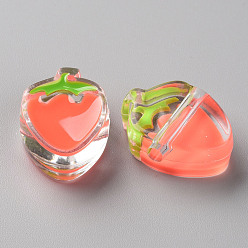 Tomato Transparent Enamel Acrylic Beads, Strawberry, Tomato, 25.5x19x9mm, Hole: 3.5mm