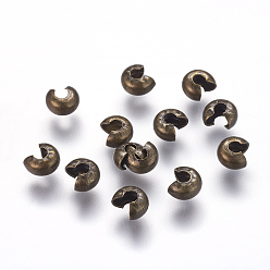 Antique Bronze Iron Crimp Beads Covers, Cadmium Free & Nickel Free & Lead Free, Antique Bronze, 4mm In Diameter, Hole: 1.5~1.8mm