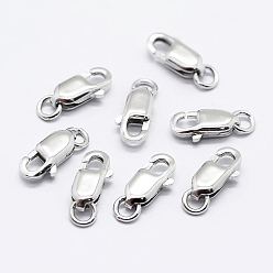 Platinum Rhodium Plated 925 Sterling Silver Lobster Claw Clasps, with 925 Stamp, Platinum, 10.5mm, Hole: 1mm
