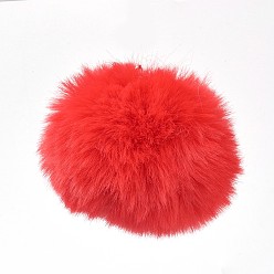 Rouge Pendentifs recouverts de boule de pom pom en fausse fourrure de lapin à la main, boules de poils de lapin floue, avec fibre élastique, rouge, 55~74mm, Trou: 5mm