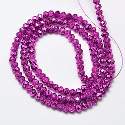 Magenta Faceted Rondelle Transparent Painted Glass Beads Strands, Magenta, 3x2.5mm, Hole: 0.5mm, about 148pcs/strand, 14.9 inch