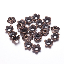 Red Copper Tibetan Style Bead Caps, Cadmium Free & Lead Free, Red Copper, 6.5x6.5x2mm, Hole: 2mm