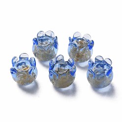 Dodger Blue Handmade Gold Foil Lampwork Beads, Jellyfish, Dodger Blue, 8.5~9.5x8.5mm, Hole: 1~1.5mm