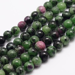 Ruby in Zoisite Natural Ruby in Zoisite Bead Strands, Round, 4mm, Hole: 1mm, about 95pcs/strand, 15.5 inch