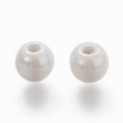 White Pearlized Handmade Porcelain Round Beads, White, 6mm, Hole: 1.5mm