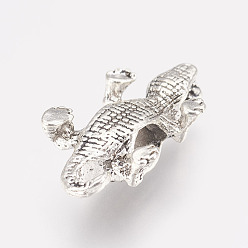 Antique Silver Alloy European Beads, Large Hole Beads, Crocodile/Alligator, Antique Silver, 24x15x8mm, Hole: 5mm