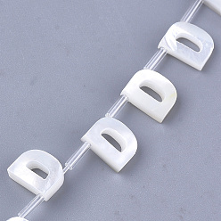 Letter D Natural Sea Shell Beads, White Shell Mother of Pearl Shell, Top Drilled Beads, Letter.D, 10x2.5~11.5x3mm, Hole: 0.8mm