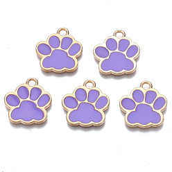 Violet Foncé Pendentifs en émail , sans cadmium et sans plomb, empreintes de pattes de chien, violet foncé, 17.5x16x1.5mm, Trou: 2mm