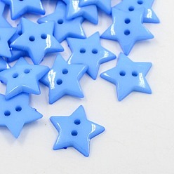 Mixed Color Acrylic Sewing Buttons, Plastic Buttons, 2-Hole, Dyed, Star, Mixed Color, 19x3mm, Hole: 1.5mm