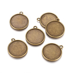 Antique Bronze Tibetan Style Pendant Cabochon Settings, Double-sided Tray, Flat Round, Cadmium Free & Lead Free, Antique Bronze, 34x30x4.5mm, Hole: 3mm, Tray: 27mm, about 220pcs/kg