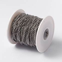 Stainless Steel Color Unwelded 304 Stainless Steel Curb Chains, Twisted Chains, with Spool, Faceted, Stainless Steel Color, 4x3x0.8mm, about 65.61 Feet(20m)/roll