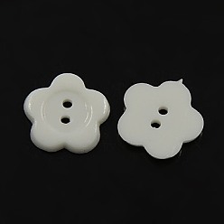 White Acrylic Sewing Buttons for Costume Design, Plastic Buttons, 2-Hole, Dyed, Flower Wintersweet, White, 14x2mm, Hole: 1mm