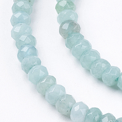Light Cyan Natural Jade Bead Strands, Dyed, Faceted, Abacus Beads, Rondelle, Light Cyan, 4~5x3mm, Hole: 0.5mm, about 116-120pcs/strand, 13.58 inch~13.78 inch(34.5~35cm)