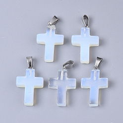 Opalite Opalite Pendants, with Stainless Steel Peg Bails, Cross, Stainless Steel Color, 28~30x18x6mm, Hole: 7x3.5mm
