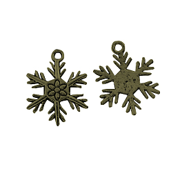 Antique Bronze Tibetan Style Alloy Pendants, Cadmium Free & Nickel Free & Lead Free, Snowflake, for Christmas, Antique Bronze, 26x19x2mm, Hole: 2mm