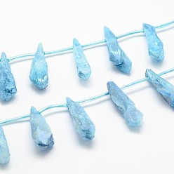 Bleu Ciel Clair Galvaniques quartz naturel perles de cristal brins, perles percées, teint, larme, lumière bleu ciel, 27~34x8~12x5~9mm, Trou: 1.5mm, Environ 22 pcs/chapelet, 14.3 pouce