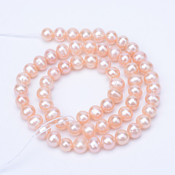 Light Coral Natural Cultured Freshwater Pearl Beads Strands, Round, Light Coral, 6~7mm, Hole: 0.8mm,about 56pcs/strand, 13.78 inch(35cm)