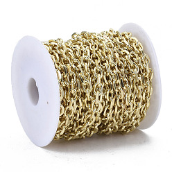 Real 16K Gold Plated Unwelded Iron Cable Chains, Diamond Cut Chains, with Spool, Real 16K Gold Plated, Real 16K Gold Plated, 8.8x6.2x1.7mm, about 32.8 Feet(10m)/roll