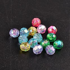 Mixed Color Eco-Friendly Transparent Acrylic Beads, Faceted, Round, AB Color, Mixed Color, 6mm, Hole: 1mm, about 5000pcs/500g